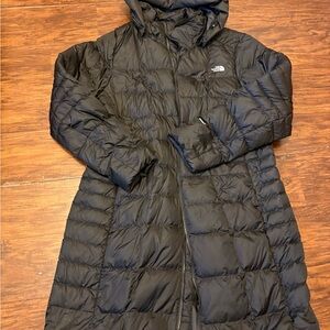 The North Face Black Quilted Long Down Parka with Hood